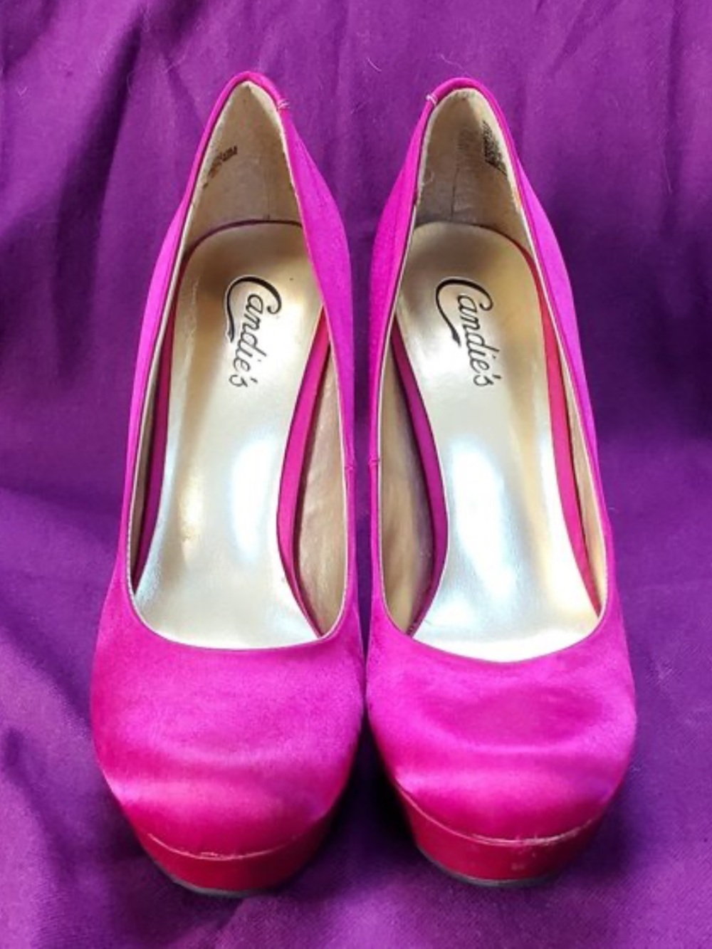 Candie's Fuchsia Satin High Heel Pumps